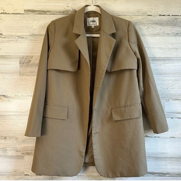 🍁 J. ING Contemporary Belted Blazer Jacket Trench Coat Relaxed Fit Tan XS - Picture 1 of 12